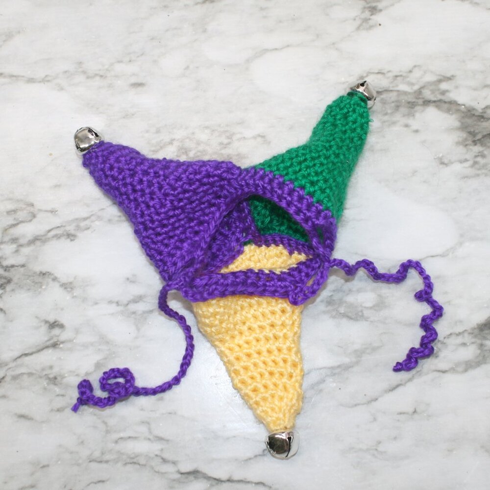 HAND CRAFTED Hat Crochet Jester Cap Mardi Gras Costume Photo Prop Pet Parade - Picture 6 of 15